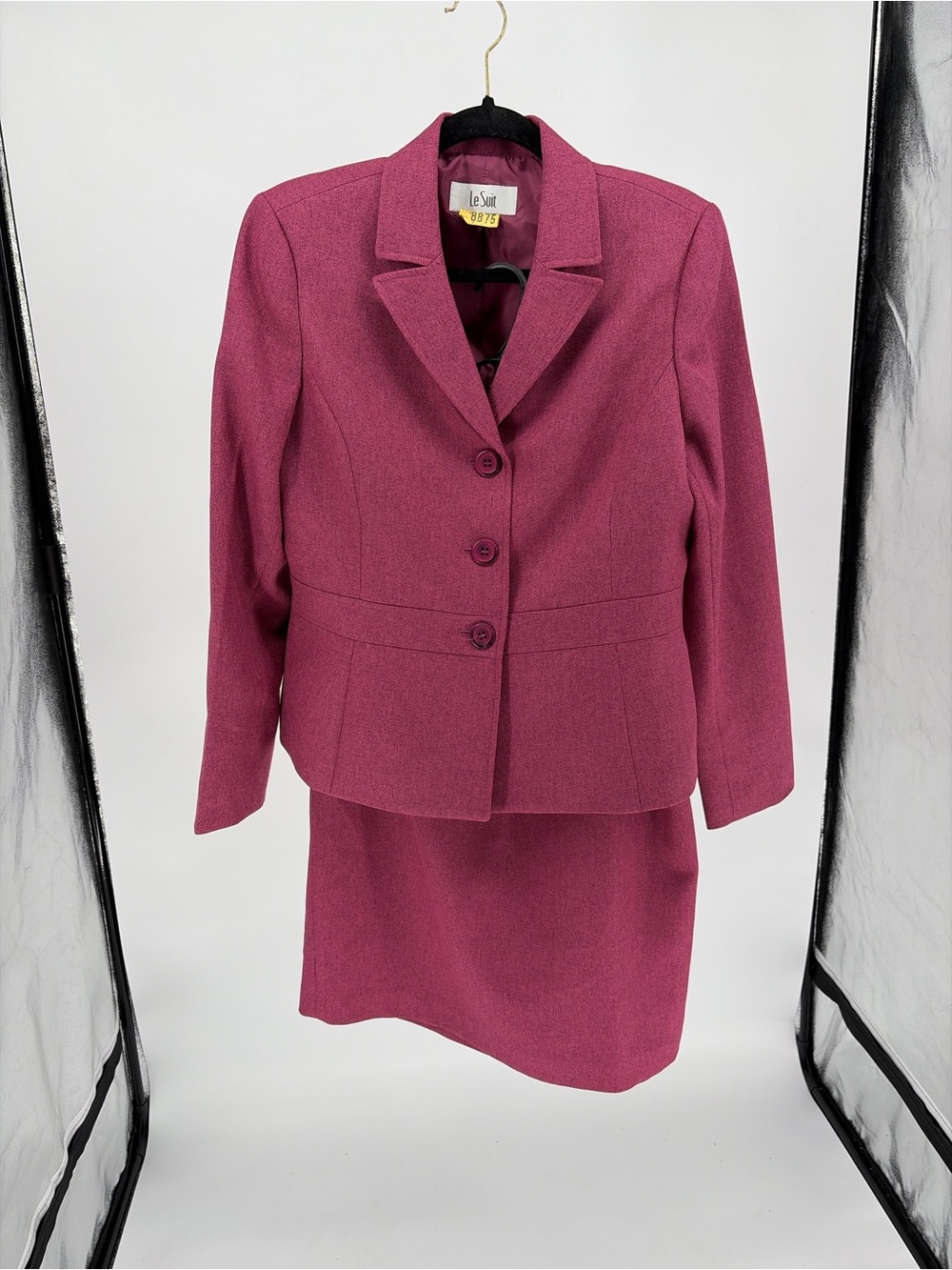 Le Suit Magenta Two-Piece Skirt Suit